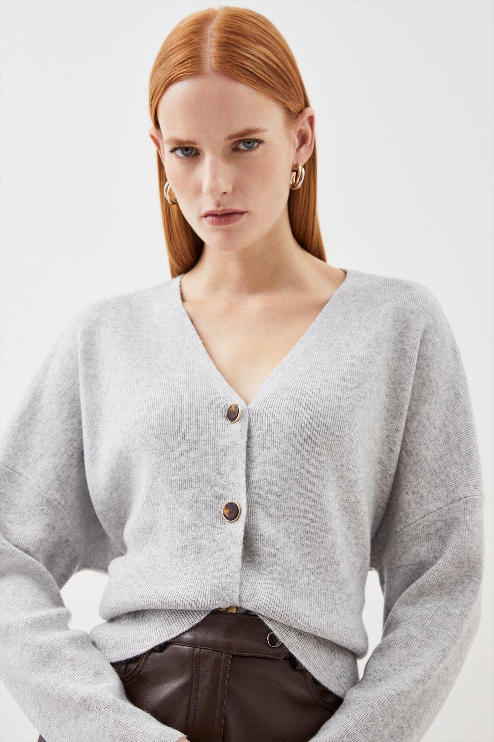 Plus Size Wool Blend Knit Boxy Cardigan | Karen Millen